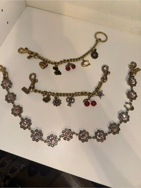 Coach Gold-Tone Bag Charms with Pink Crystal Flower Link Bag Charm